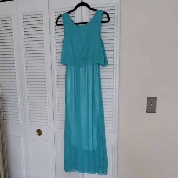 Blue Ruffled Maxi Dress with Scoop Neckline for Weddings - Picture 1 of 6